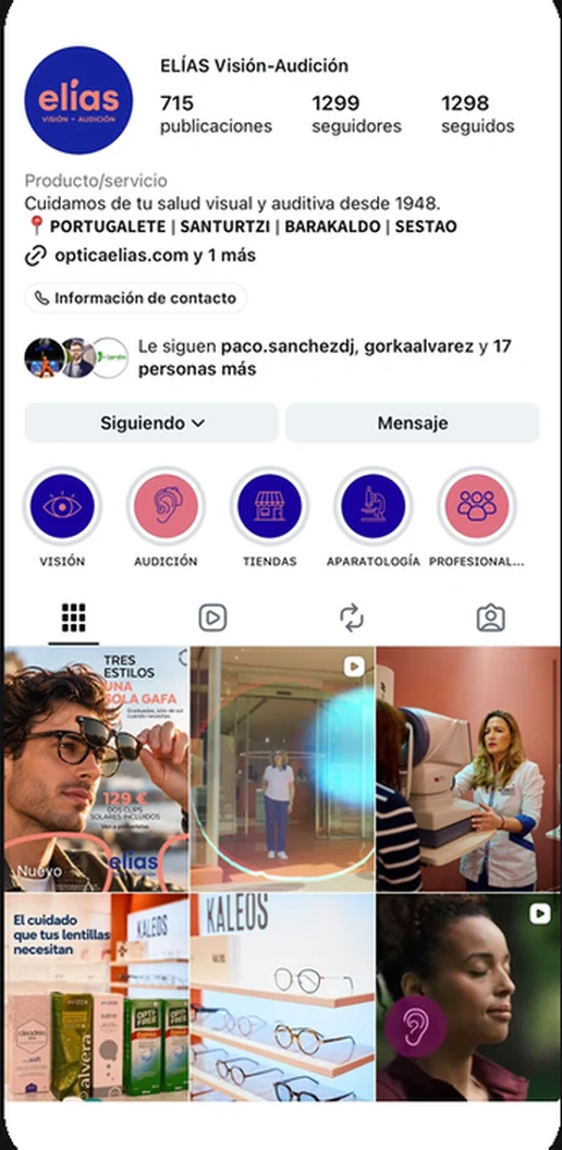 Perfil de Instagram de Elías Visión-Audición gestionado por Iparprint
