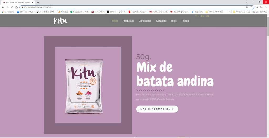 Diseño de página web para empresa de alimentación, Kitu Snack joomla y woocommerce